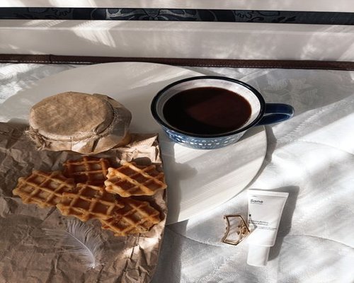 Water and simple food on a table during a daily routine